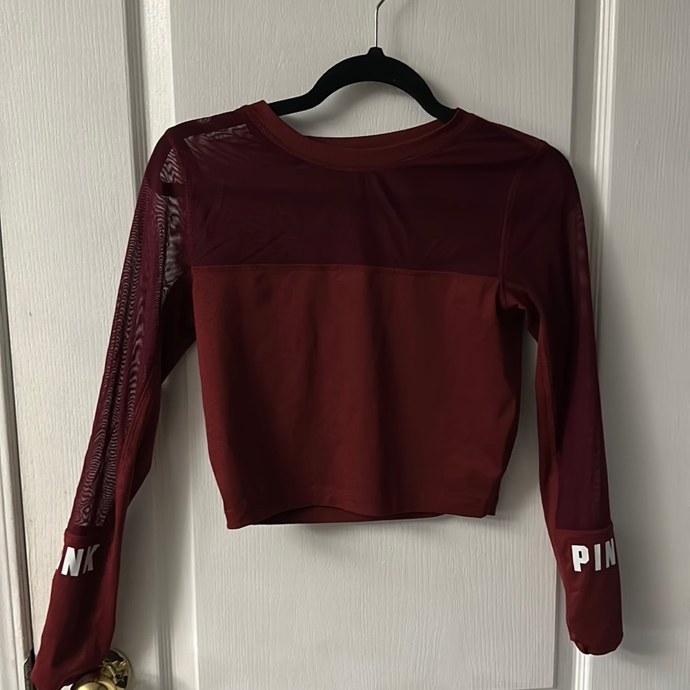 PINK mesh long sleeve crop top
